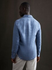 Reiss Airforce Blue Ruban Linen Button-Through Shirt - Image 4 of 5