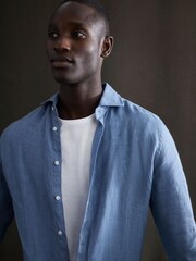 Reiss Airforce Blue Ruban Linen Button-Through Shirt - Image 5 of 5