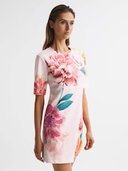 Reiss Pink Tory Floral Printed Mini Shift Dress - Image 3 of 5