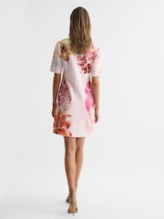 Reiss Pink Tory Floral Printed Mini Shift Dress - Image 5 of 5