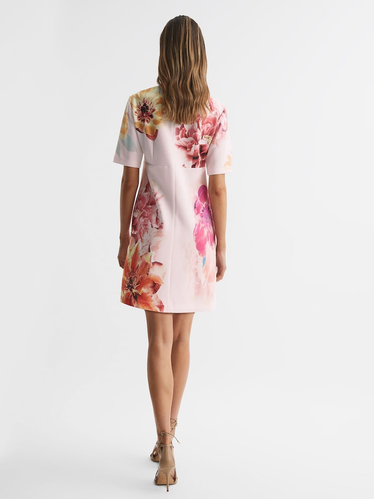 Reiss Pink Tory Floral Printed Mini Shift Dress - Image 5 of 5