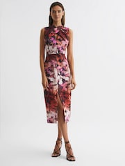 Reiss Berry Vega Floral Printed Bodycon Midi Dress - Image 6 of 6