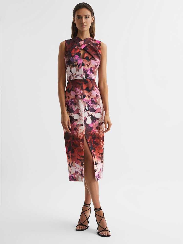 Reiss Berry Vega Floral Printed Bodycon Midi Dress - Image 6 of 6