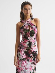Reiss Pink Ella Floral Print Halter Midi Dress - Image 3 of 6