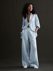 Reiss Ice Blue Demi Petite Linen Wide Leg Garment Dyed Trousers - Image 1 of 6