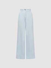 Reiss Ice Blue Demi Petite Linen Wide Leg Garment Dyed Trousers - Image 2 of 6
