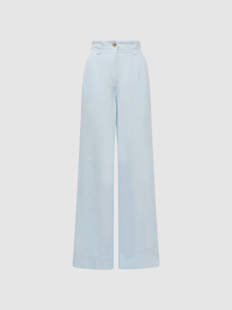 Reiss Ice Blue Demi Petite Linen Wide Leg Garment Dyed Trousers - Image 2 of 6