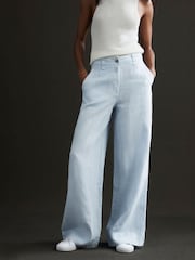 Reiss Ice Blue Demi Petite Linen Wide Leg Garment Dyed Trousers - Image 3 of 6