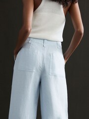 Reiss Ice Blue Demi Petite Linen Wide Leg Garment Dyed Trousers - Image 4 of 6