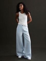 Reiss Ice Blue Demi Petite Linen Wide Leg Garment Dyed Trousers - Image 5 of 6