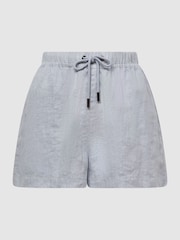 Reiss Blue Cleo Linen Drawstring Shorts - Image 2 of 4