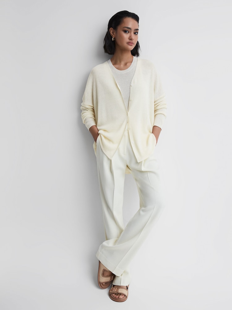 Reiss Cream Penny Linen Wool Cardigan - Image 1 of 5