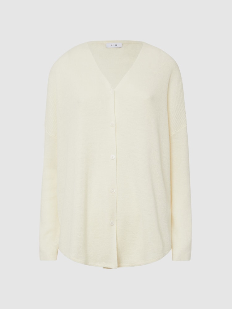 Reiss Cream Penny Linen Wool Cardigan - Image 2 of 5