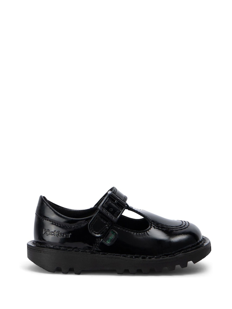 Kickers Black Patent Infant Leather T-Bar School Shoes - Image 1 of 7