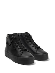 Kickers Black Youth Tovni Hi Stack Chain Leather Trainers - Image 3 of 6