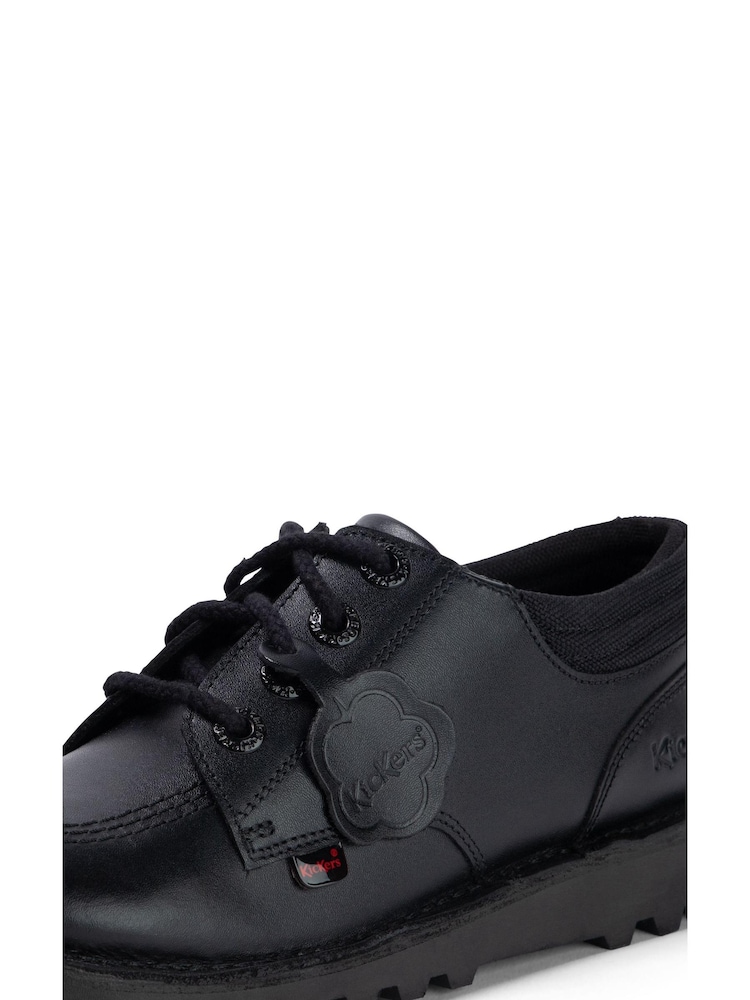 Czarne skórzane buty młodzieżowe Kickers Kick Lo z wyściółką i siateczką - Obraz 6 z 6