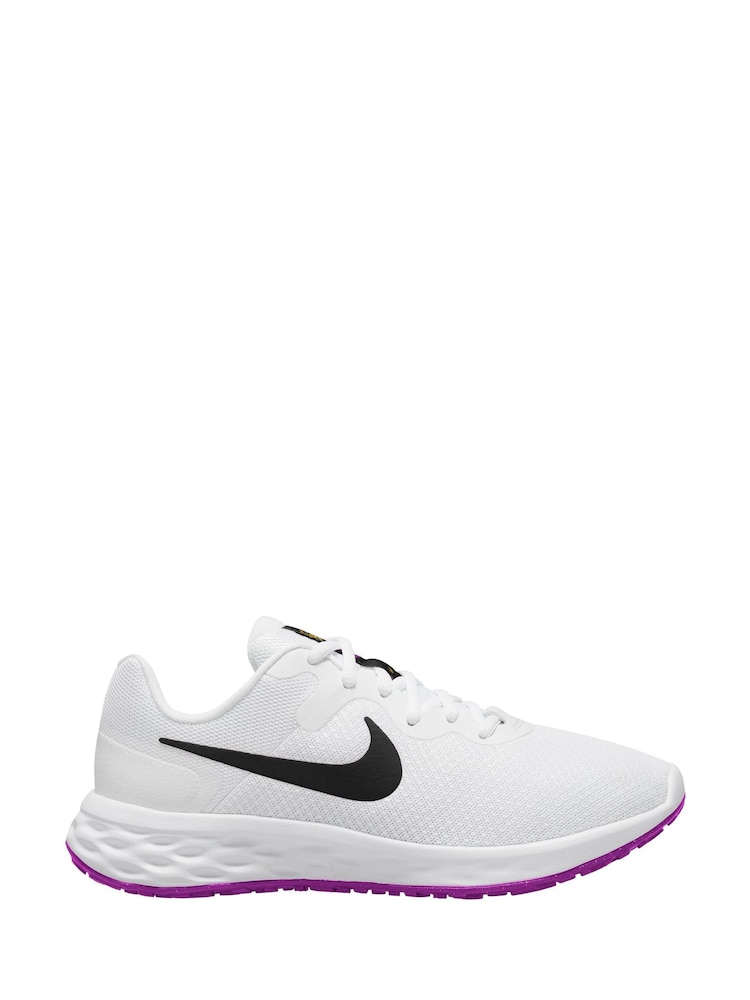 Nike White/Black Revolution 6 Running Trainers - Image 3 of 6