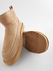 Tan Brown Shower Repellent Faux Borg Lined Suede Stiched Boots - Image 3 of 8