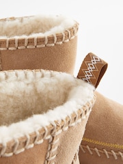 Tan Brown Shower Repellent Faux Borg Lined Suede Stiched Boots - Image 5 of 8