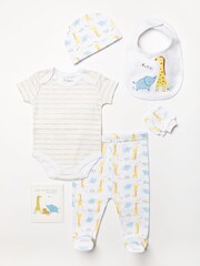 Bonjour Bebe Baby Animal Print 100% Cotton White Gift Set 6 Piece - Image 1 of 5