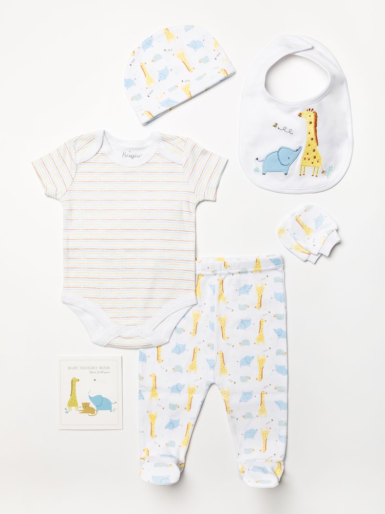 Bonjour Bebe Baby Animal Print 100% Cotton White Gift Set 6 Piece - Image 1 of 5