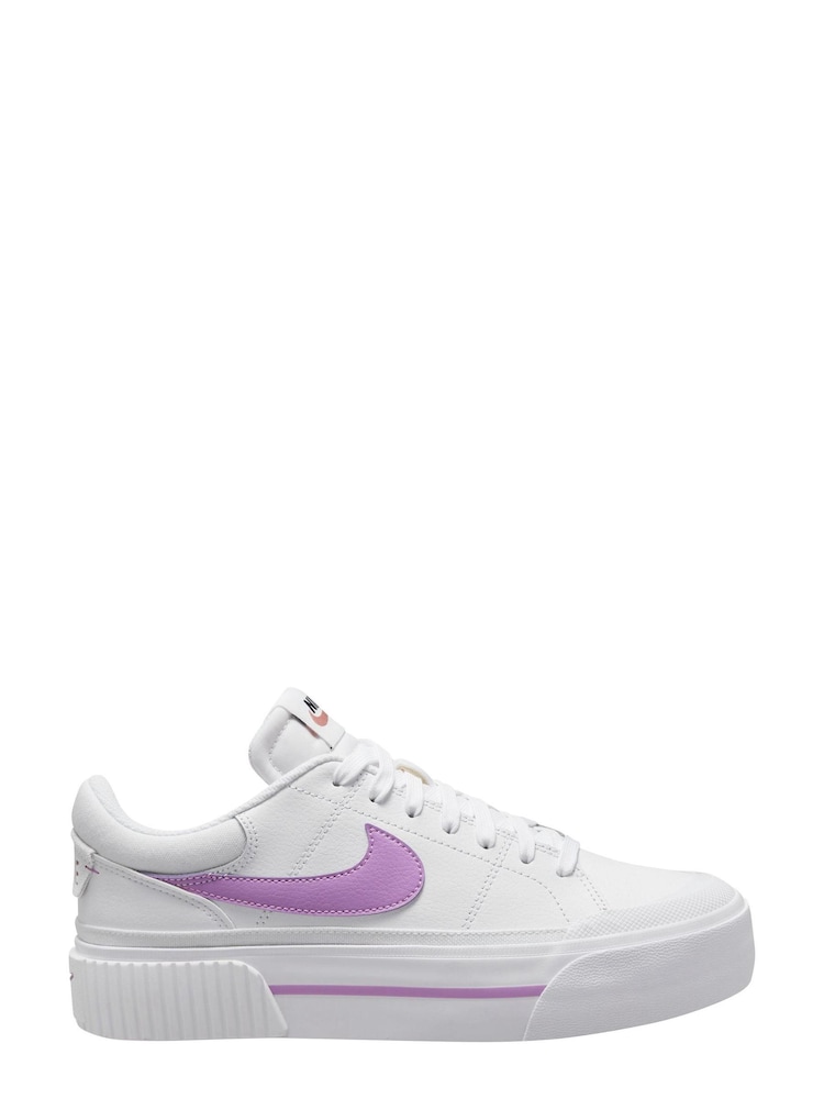 Nike White/Purple Court Legacy Lift Platform Trainers - Image 1 of 4
