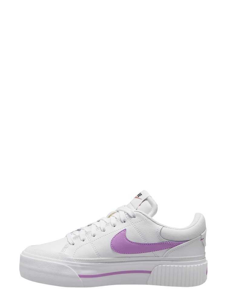 Nike White/Purple Court Legacy Lift Platform Trainers - Image 2 of 4