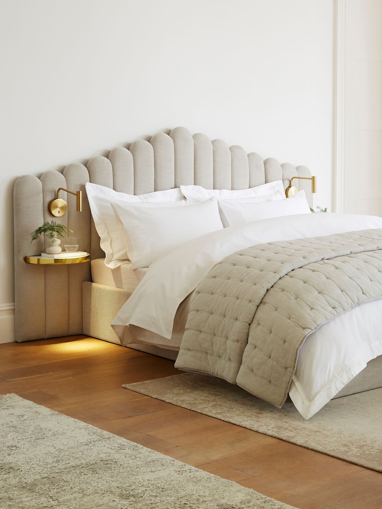 Soft Texture Light Natural Adele Upholstered Hotel Bed Frame with Ottoman Storage, Bedside Tables and Lights - Image 1 of 8