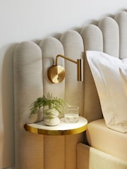 Soft Texture Light Natural Adele Upholstered Hotel Bed Frame with Ottoman Storage, Bedside Tables and Lights - Image 5 of 8