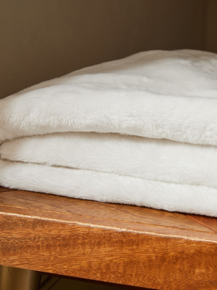 Ivory Natural Plush Fleece Throw - Image 2 of 4