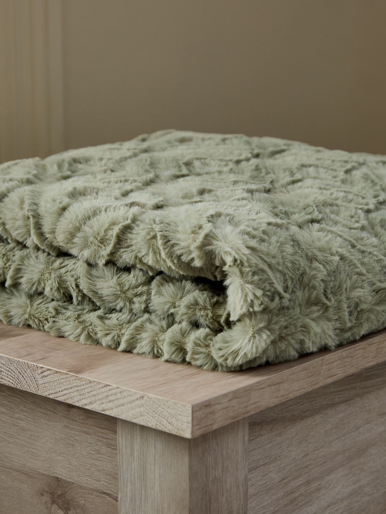 Sage Green Ruby Geometric Faux Fur Throw - Image 2 of 5