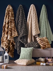 Sage Green Ruby Geometric Faux Fur Throw - Image 5 of 5