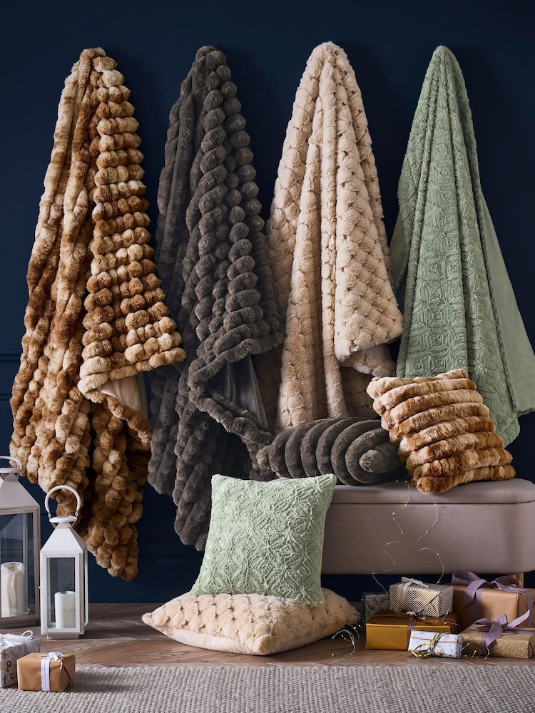 Mink Brown Coco Ribbed Faux Fur Throw - Image 2 of 6