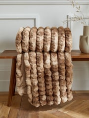 Mink Brown Coco Ribbed Faux Fur Throw - Image 3 of 6