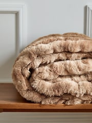 Mink Brown Coco Ribbed Faux Fur Throw - Image 4 of 6