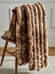 Mink Brown Coco Ribbed Faux Fur Throw - Image 5 of 6