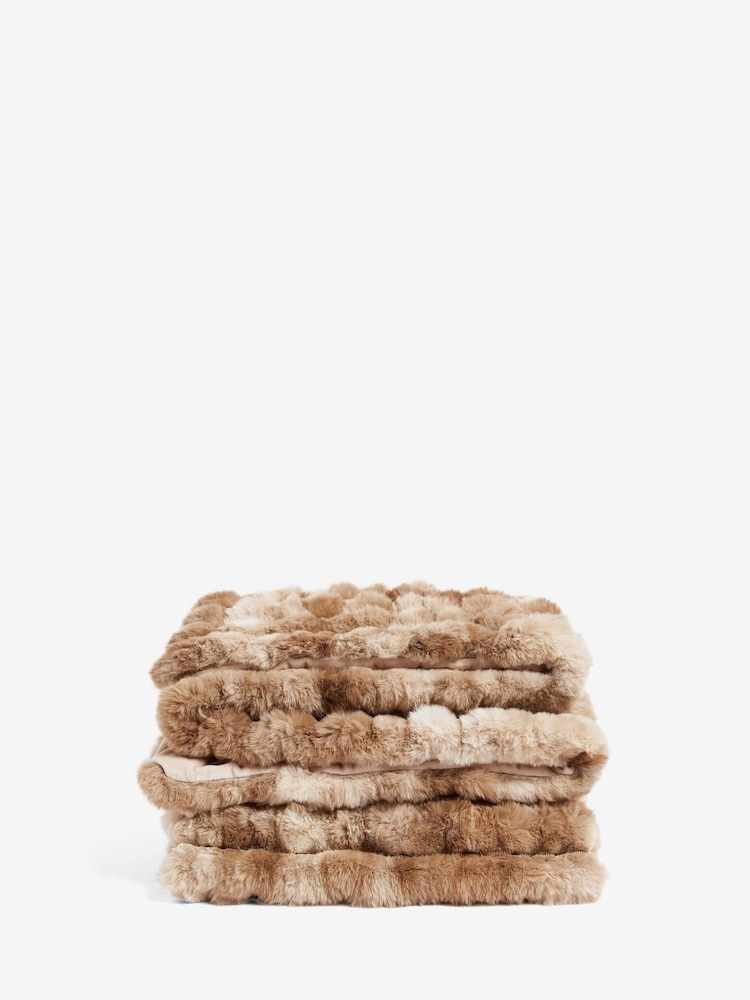Mink Brown Coco Ribbed Faux Fur Throw - Image 6 of 6