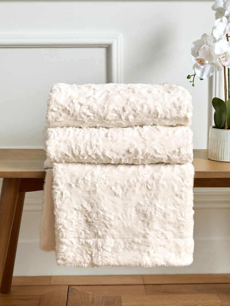 Ivory Natural Mila Cosy Textured Faux Fur Throw - Image 2 of 4