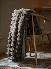 Charcoal Grey Coco Ribbed Faux Fur Throw - Image 2 of 6