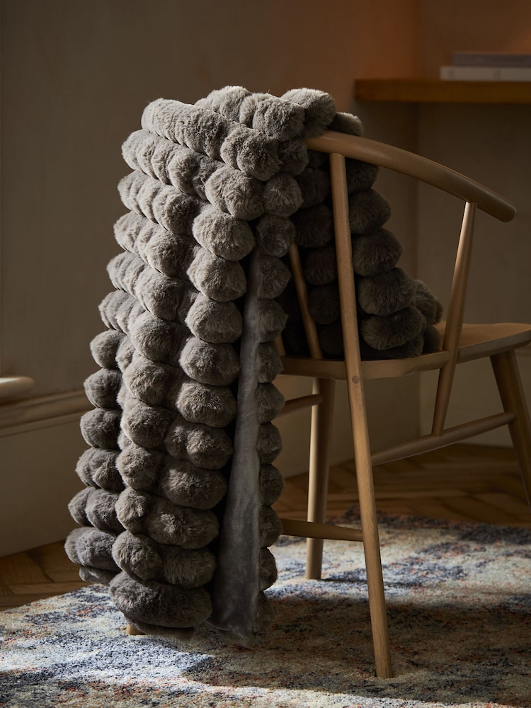 Charcoal Grey Coco Ribbed Faux Fur Throw - Image 2 of 6