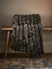 Charcoal Grey Coco Ribbed Faux Fur Throw - Image 4 of 6