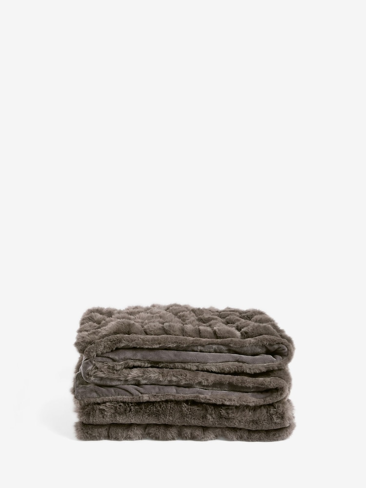 Charcoal Grey Coco Ribbed Faux Fur Throw - Image 6 of 6