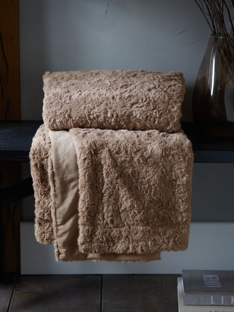 Natural Mila Cosy Textured Faux Fur Throw - Image 2 of 4