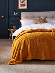Ochre Yellow Snuggle Teddy Fleece Throw - Image 1 of 5