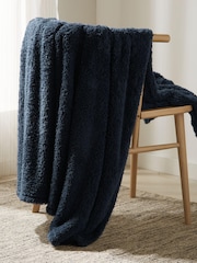 Navy Blue Snuggle Teddy Fleece Throw - Image 1 of 3