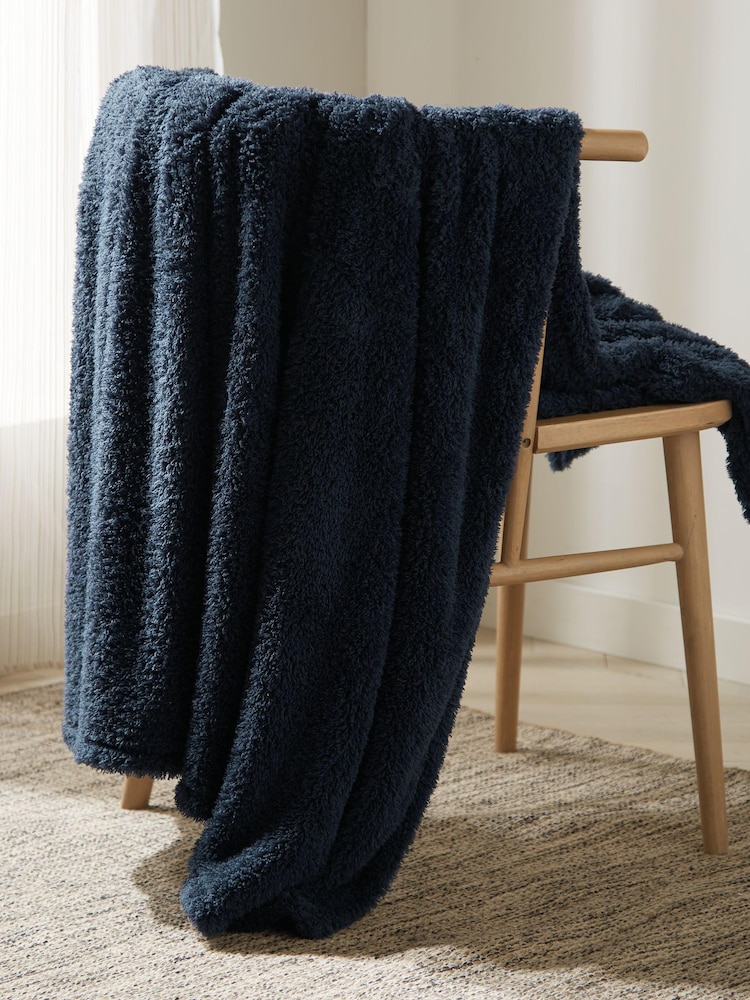 Navy Blue Snuggle Teddy Fleece Throw - Image 1 of 3