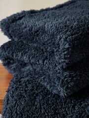 Navy Blue Snuggle Teddy Fleece Throw - Image 2 of 3