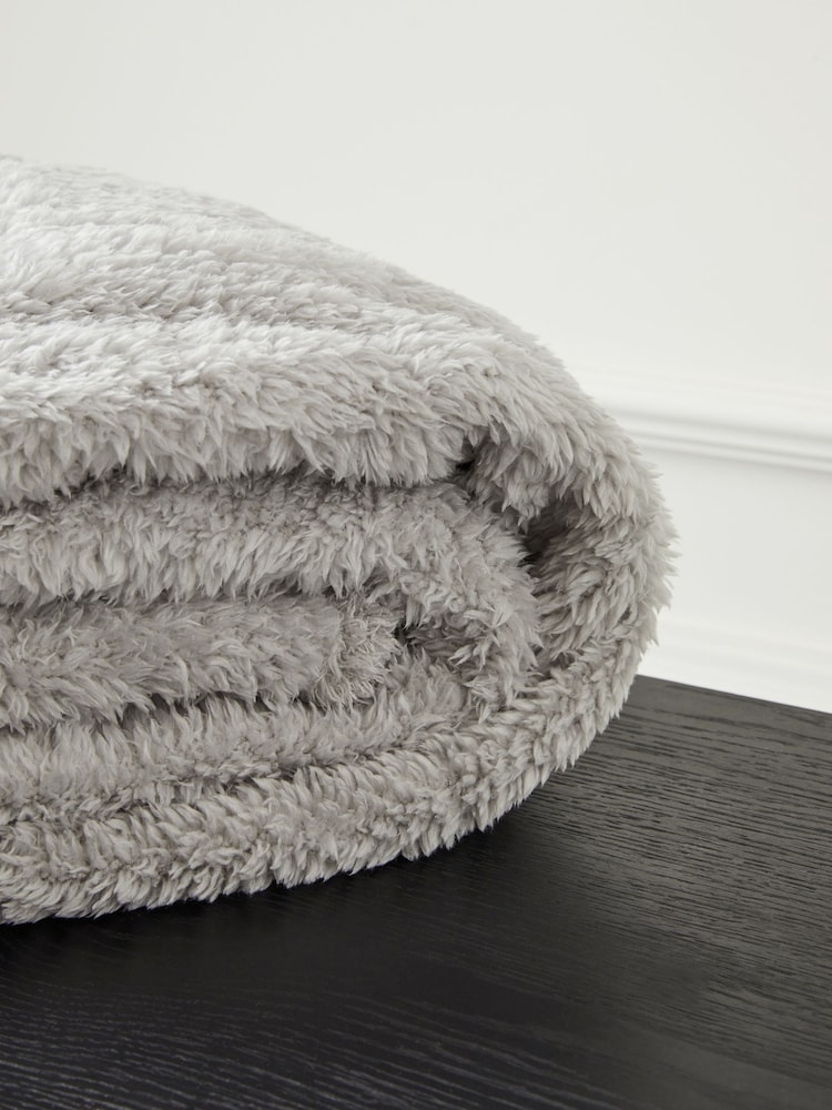 Silver Snuggle Teddy Fleece Throw - Image 2 of 5