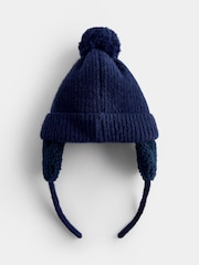 Jojo Maman Bébé Blue Cosy Pom Pom Rib Hat - Image 2 of 4