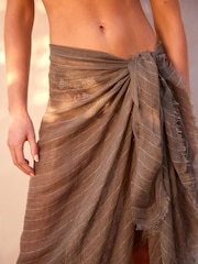 Серый - 100% Linen Lightweight Scarf Cover-Up With Sparkle - Image 4 of 7